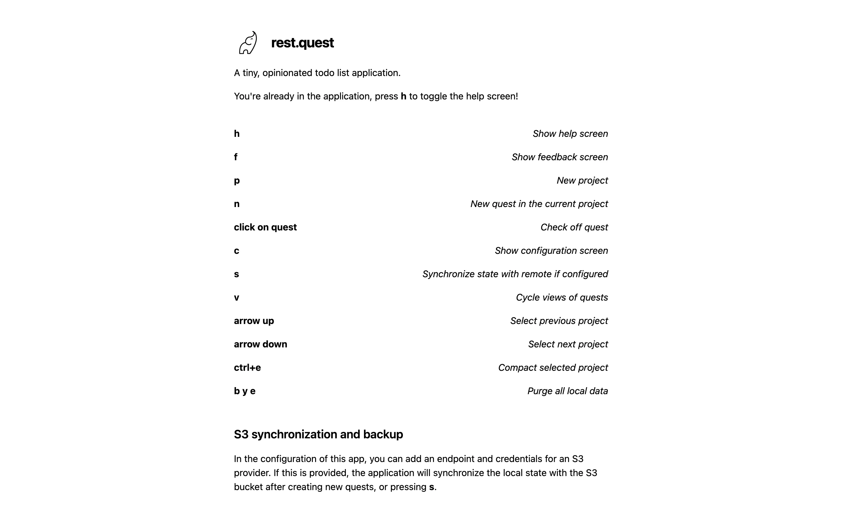 Screenshot of rest.quest