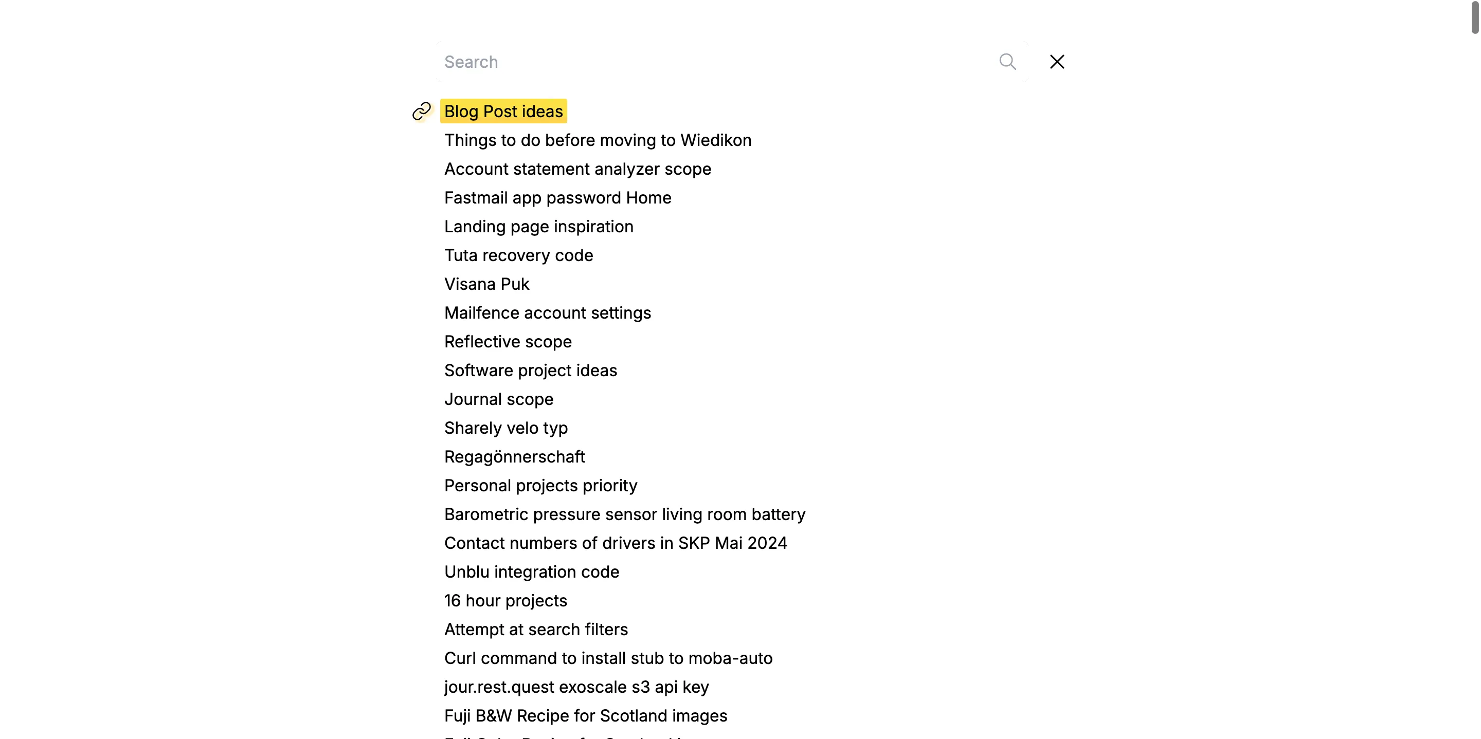 Note overview page