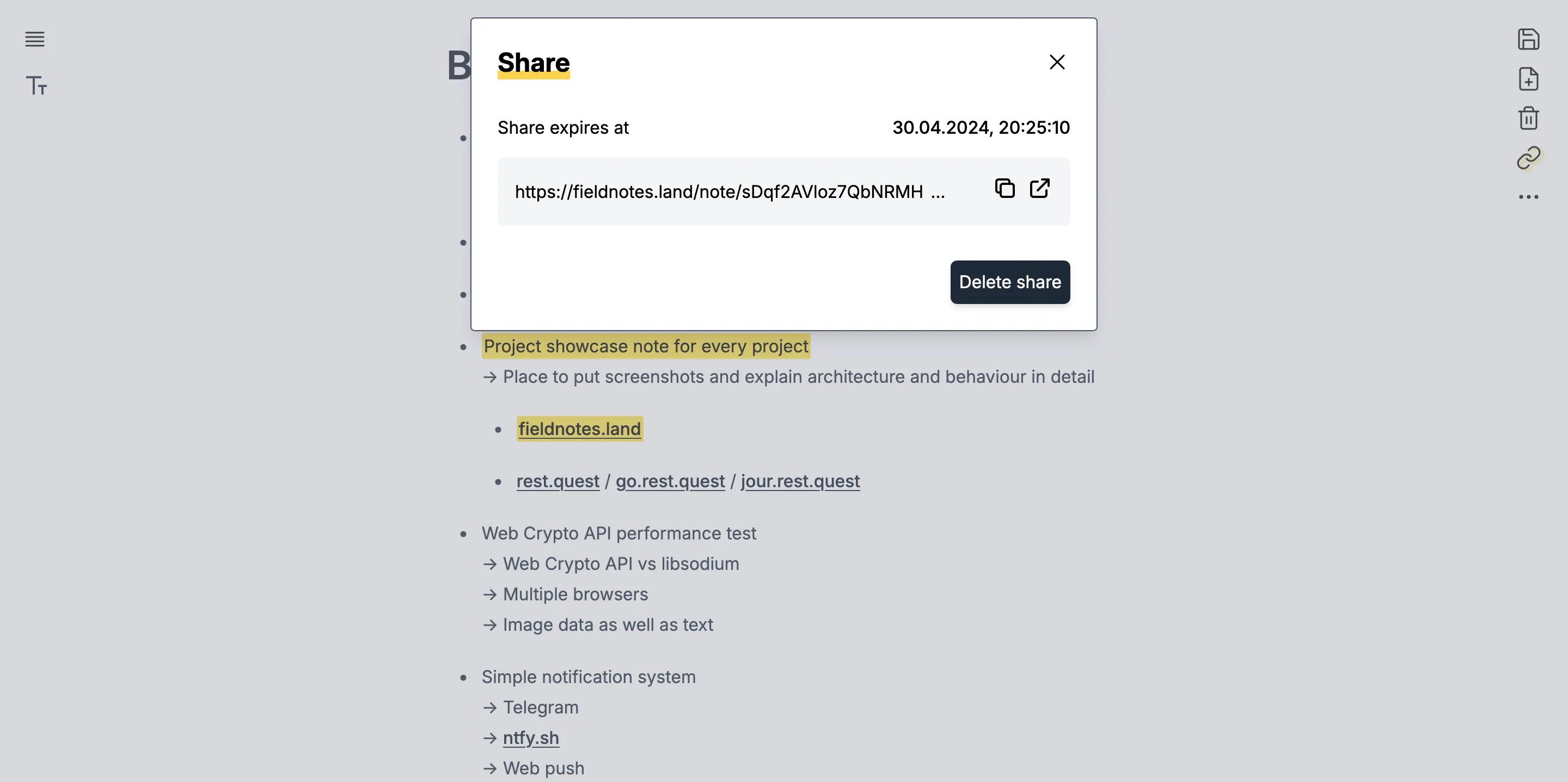 Share details page